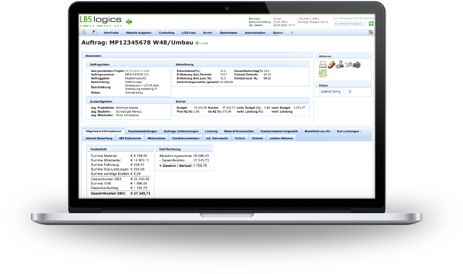 Controlling dashboard on laptop