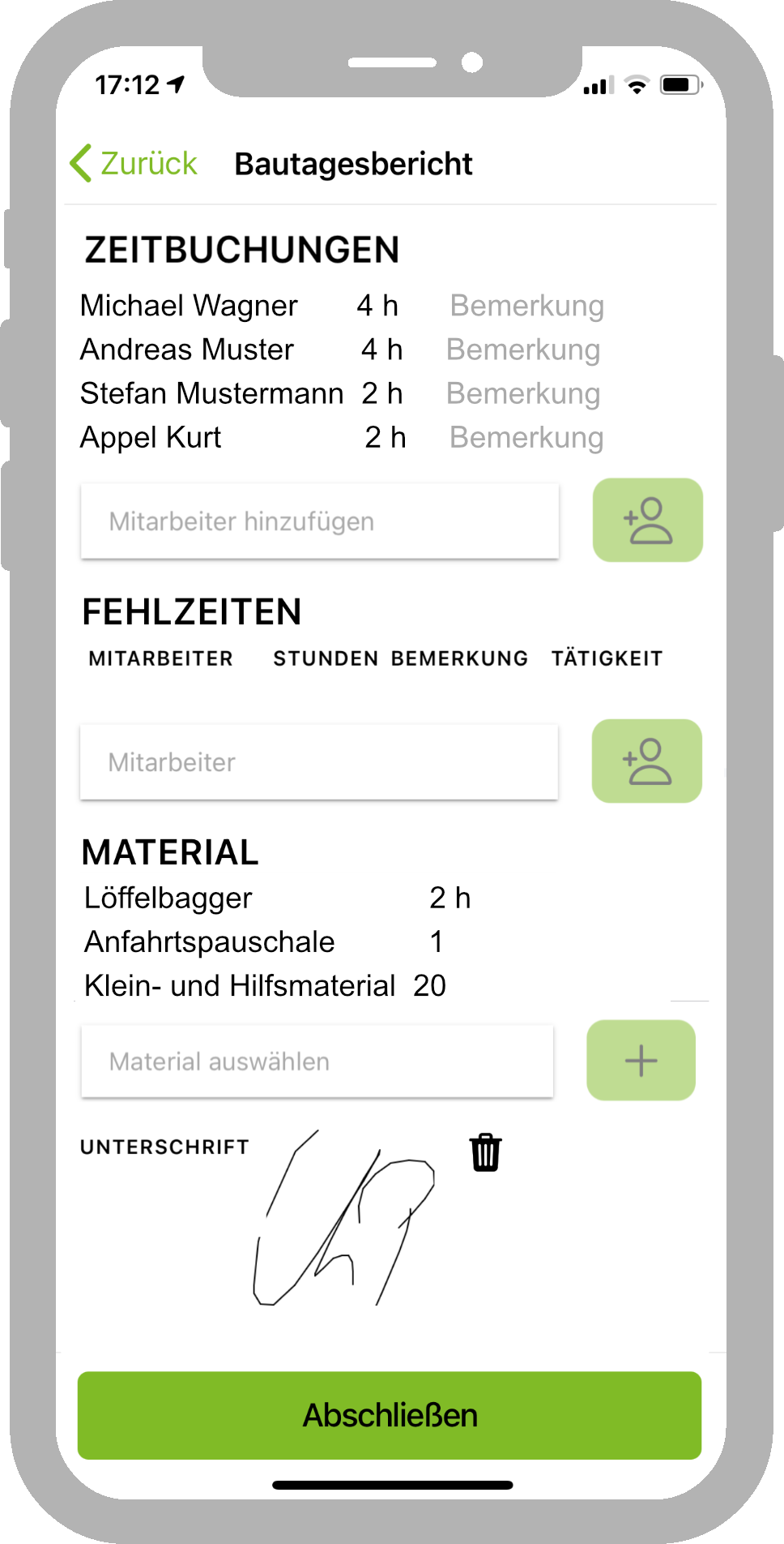 Construction daily report form on mobile phone