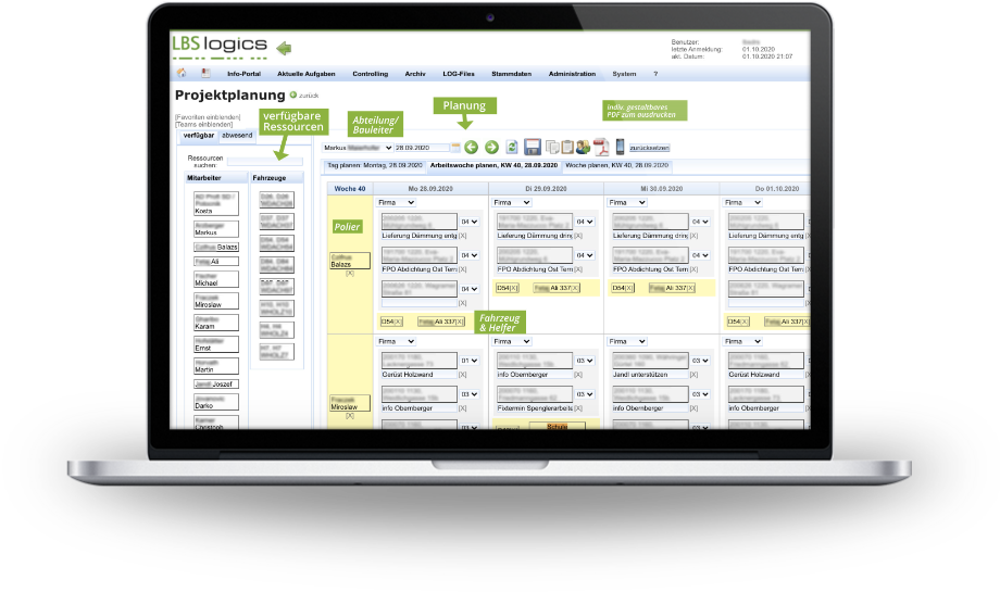 Work order dispatch planning interface displayed on laptop screen