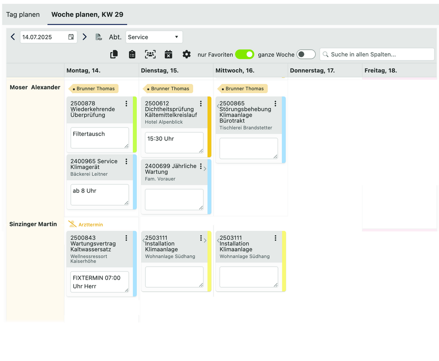 Weekly dispatch planning grid